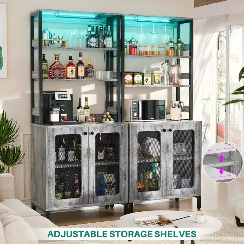Beige / Black / Brown / Gray / White Bar Cabinet – Freestanding, 30-Bottle Storage, 1–2 Person Assembly