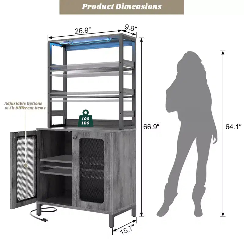 Beige / Black / Brown / Gray / White Bar Cabinet – Freestanding, 30-Bottle Storage, 1–2 Person Assembly