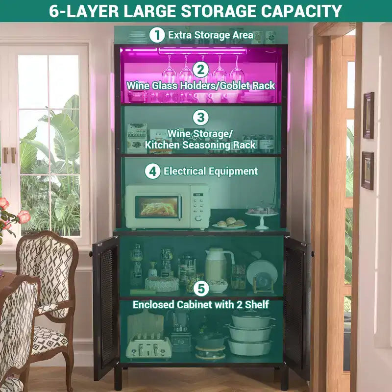 Beige / Black / Brown / Gray / White Bar Cabinet – Freestanding, 30-Bottle Storage, 1–2 Person Assembly