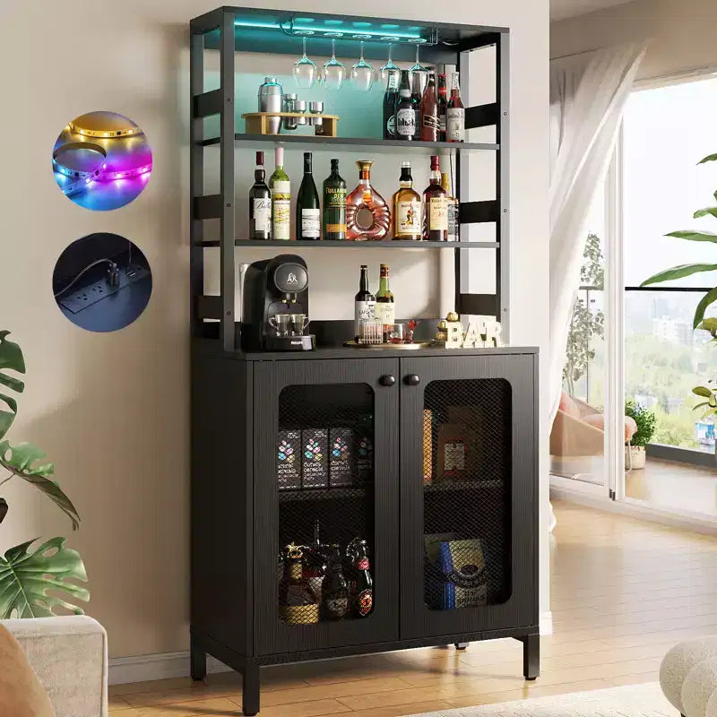 Beige / Black / Brown / Gray / White Bar Cabinet – Freestanding, 30-Bottle Storage, 1–2 Person Assembly