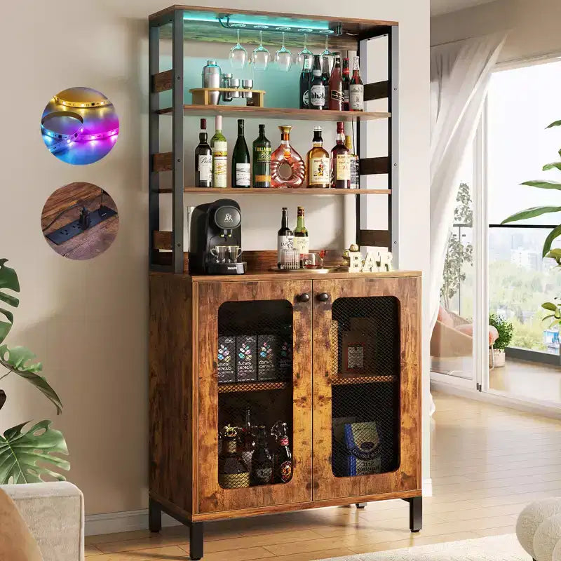 Beige / Black / Brown / Gray / White Bar Cabinet – Freestanding, 30-Bottle Storage, 1–2 Person Assembly