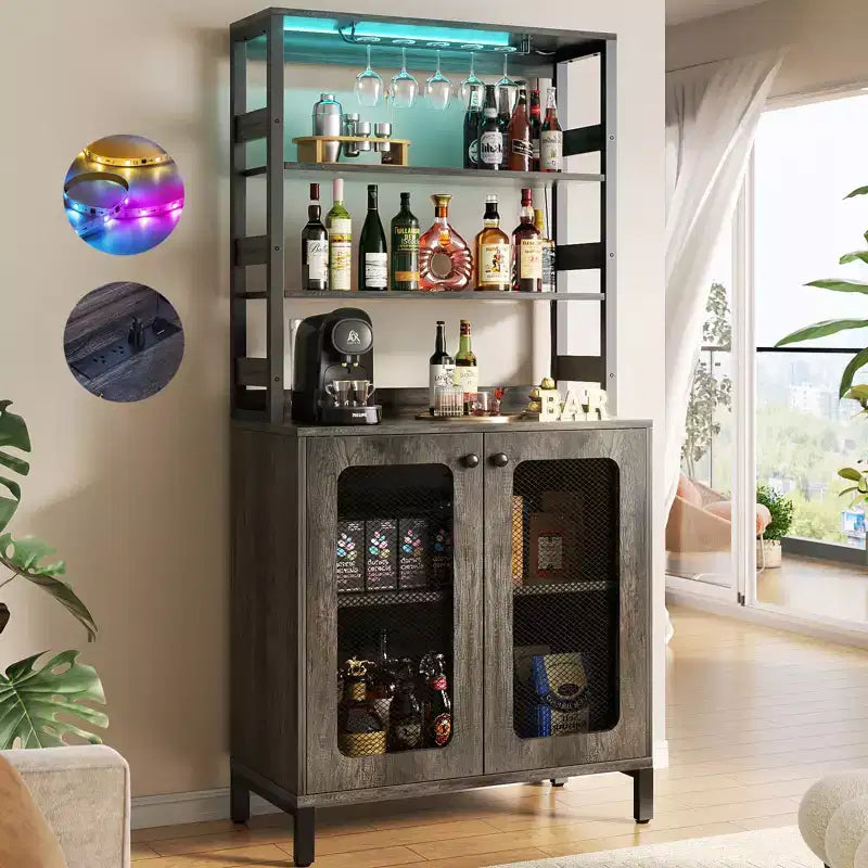 Beige / Black / Brown / Gray / White Bar Cabinet – Freestanding, 30-Bottle Storage, 1–2 Person Assembly