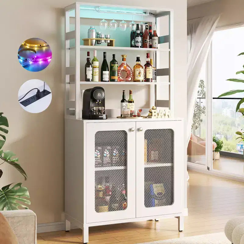 Beige / Black / Brown / Gray / White Bar Cabinet – Freestanding, 30-Bottle Storage, 1–2 Person Assembly