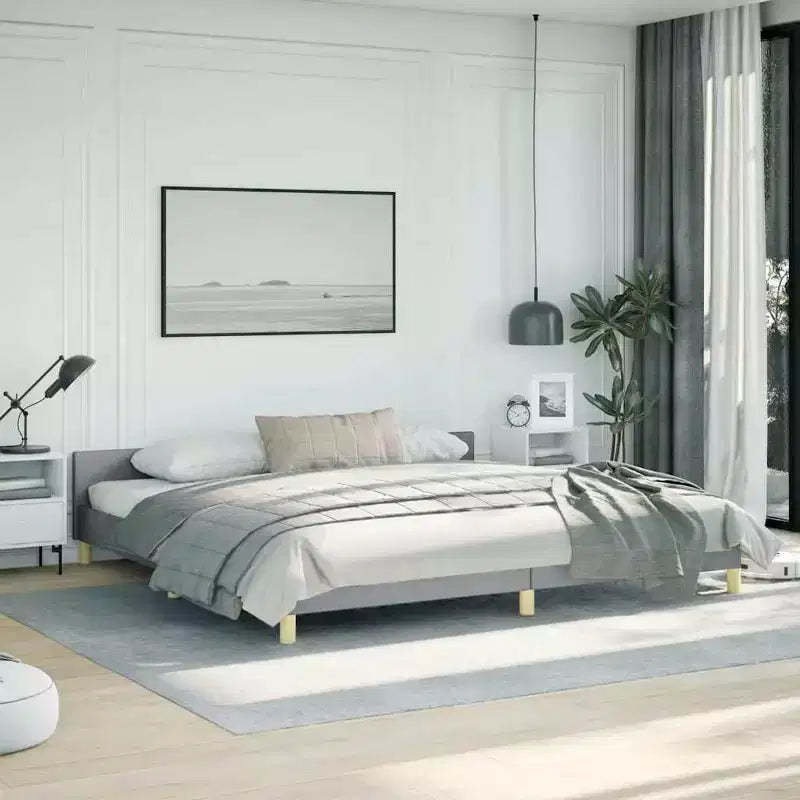 Light Gray Fabric King Platform Bed Frame, Fits 2 People