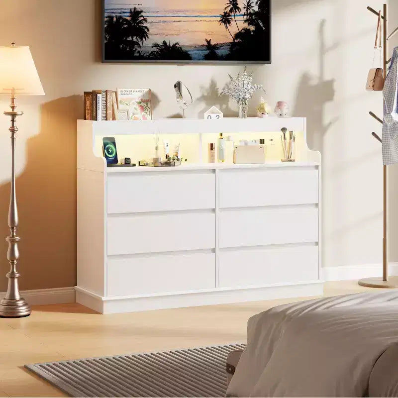 6-Drawer Wide Wooden Dresser, Black/White — Bedroom, Living Room & Closet