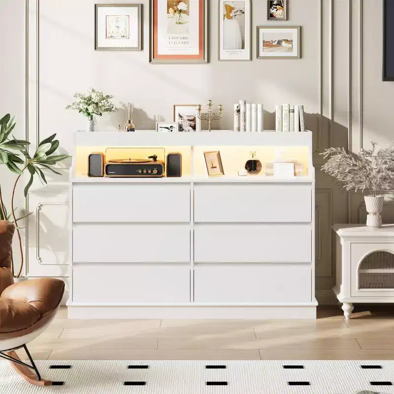 6-Drawer Wide Wooden Dresser, Black/White — Bedroom, Living Room & Closet