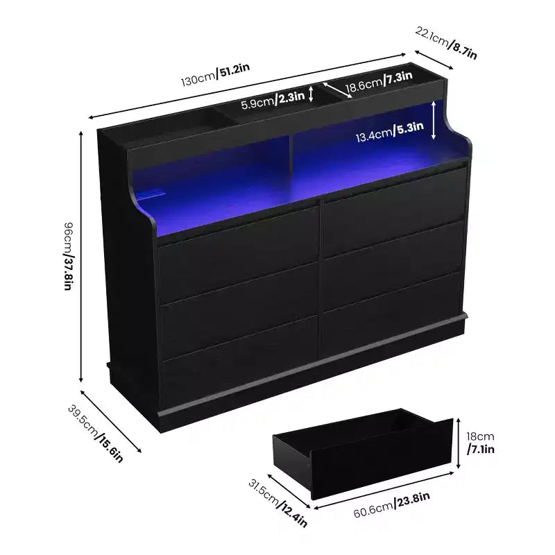 6-Drawer Wide Wooden Dresser, Black/White — Bedroom, Living Room & Closet