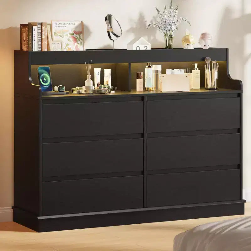 GustoWave 6-Drawer Wooden Dresser  Wide Storage Organizer Chest with Spacious Top for Bedroom, Living Room, Closet, or Hallway