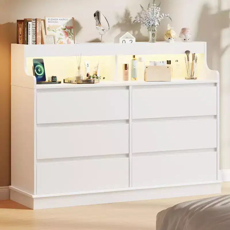 6-Drawer Wide Wooden Dresser, Black/White — Bedroom, Living Room & Closet
