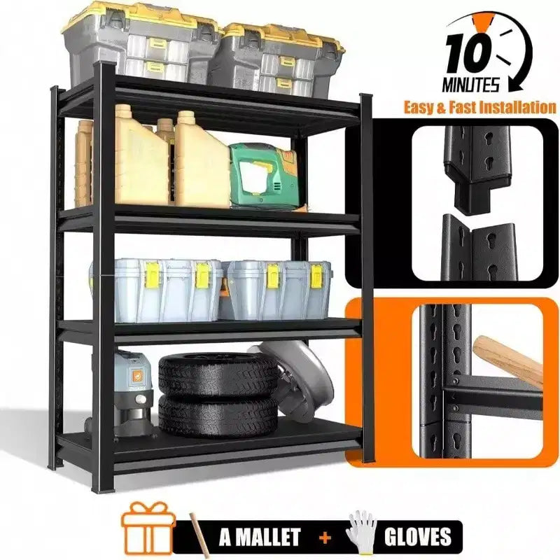 Black Metal Adjustable Garage Storage Rack, Standard, 40"W x 16"D x 72"H