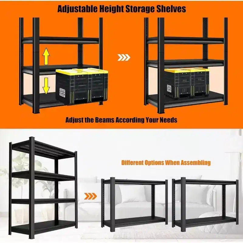 Black Metal Adjustable Garage Storage Rack, Standard, 40"W x 16"D x 72"H