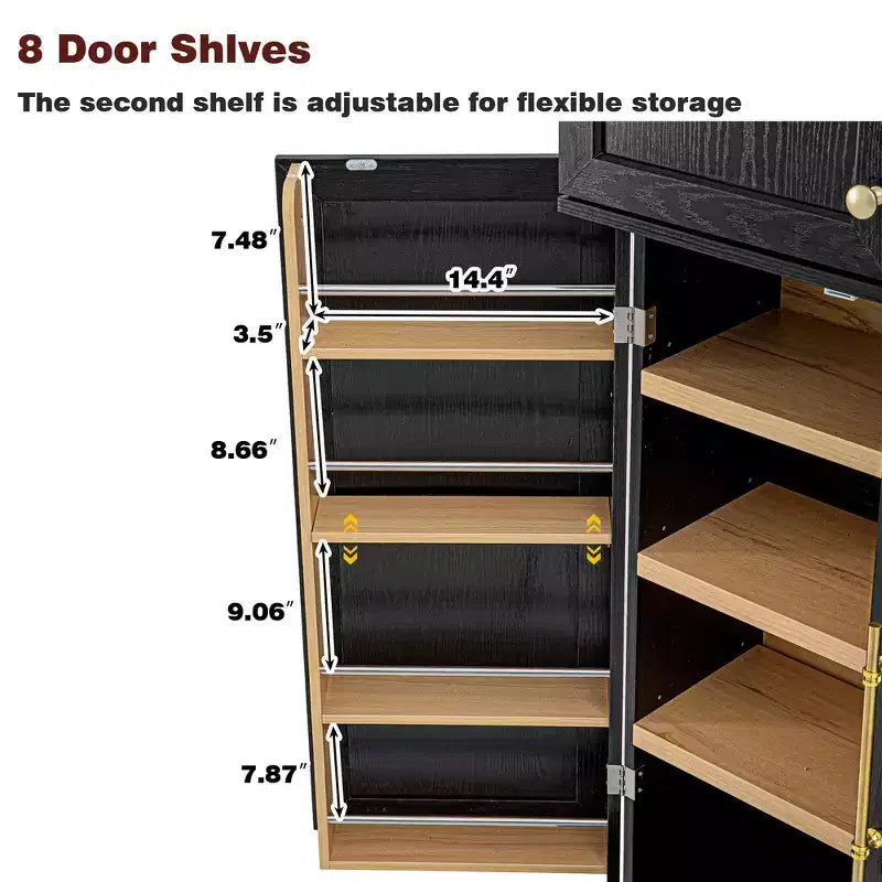 78.2" Farmhouse Pantry Cabinet – 6-Door, 8-Shelf, 1 Drawer | Ash Black / Black / Retro White / White