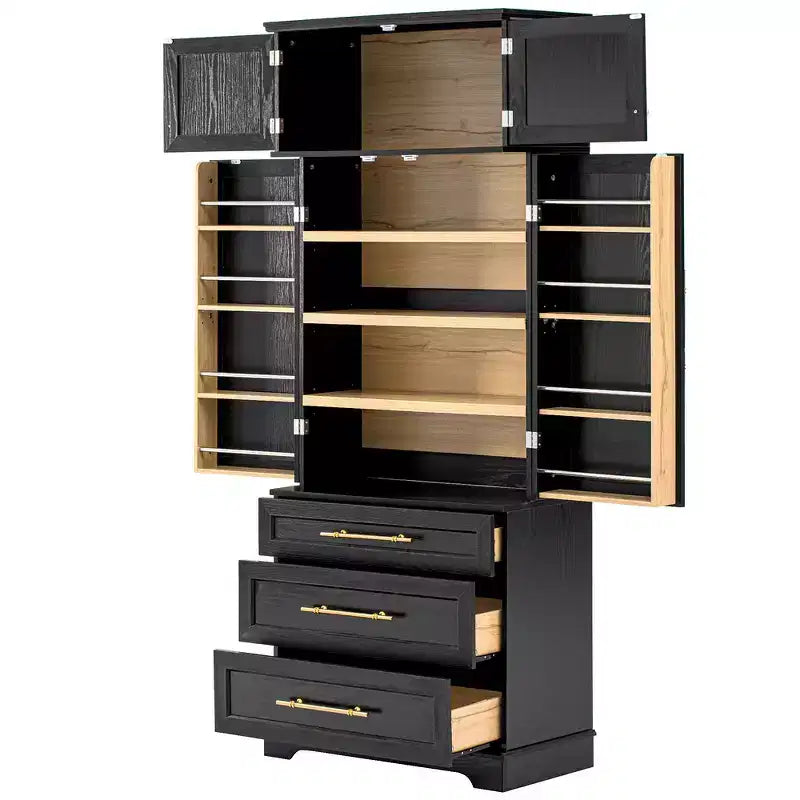 78.2" Farmhouse Pantry Cabinet – 6-Door, 8-Shelf, 1 Drawer | Ash Black / Black / Retro White / White