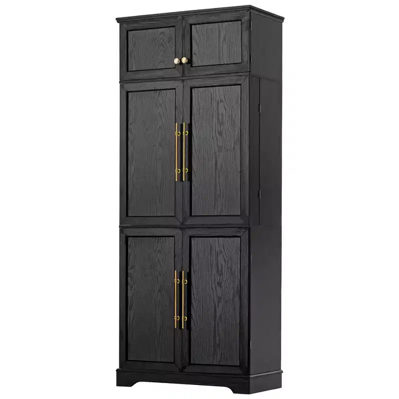 78.2" Farmhouse Pantry Cabinet – 6-Door, 8-Shelf, 1 Drawer | Ash Black / Black / Retro White / White