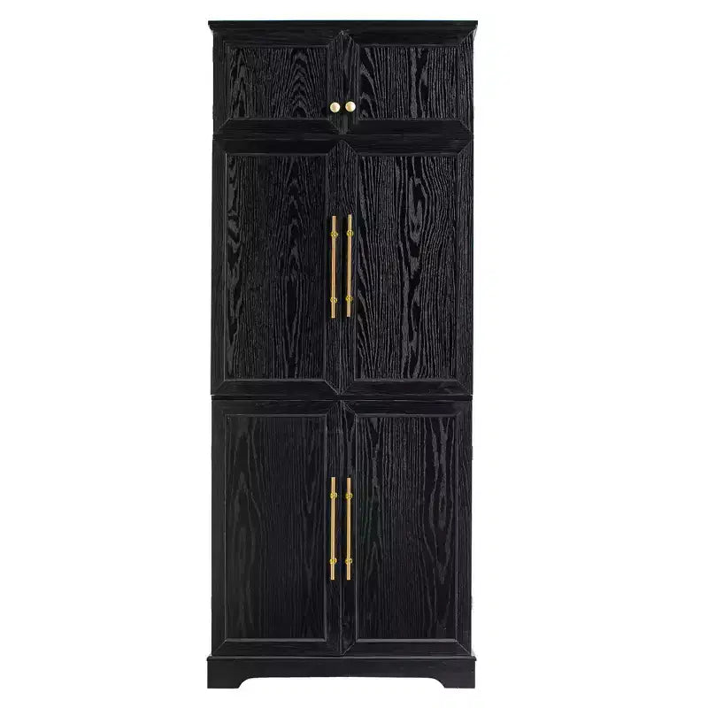 78.2" Farmhouse Pantry Cabinet – 6-Door, 8-Shelf, 1 Drawer | Ash Black / Black / Retro White / White