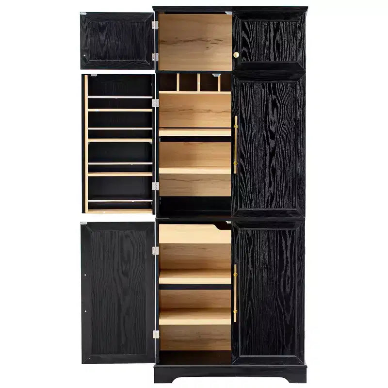 78.2" Farmhouse Pantry Cabinet – 6-Door, 8-Shelf, 1 Drawer | Ash Black / Black / Retro White / White