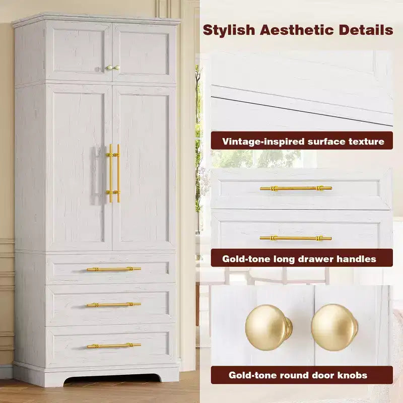 78.2" Farmhouse Pantry Cabinet – 6-Door, 8-Shelf, 1 Drawer | Ash Black / Black / Retro White / White