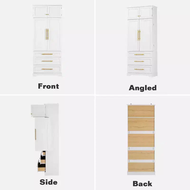 78.2" Farmhouse Pantry Cabinet – 6-Door, 8-Shelf, 1 Drawer | Ash Black / Black / Retro White / White
