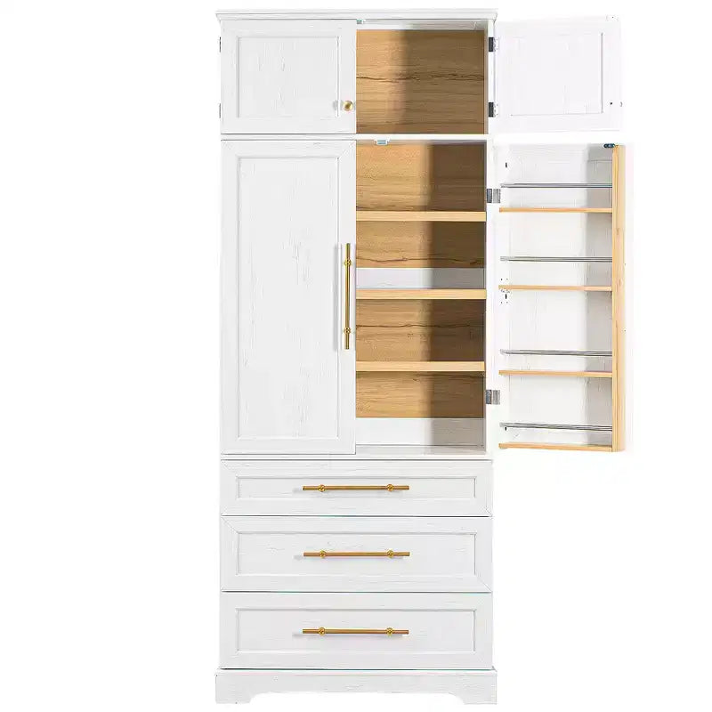 78.2" Farmhouse Pantry Cabinet – 6-Door, 8-Shelf, 1 Drawer | Ash Black / Black / Retro White / White
