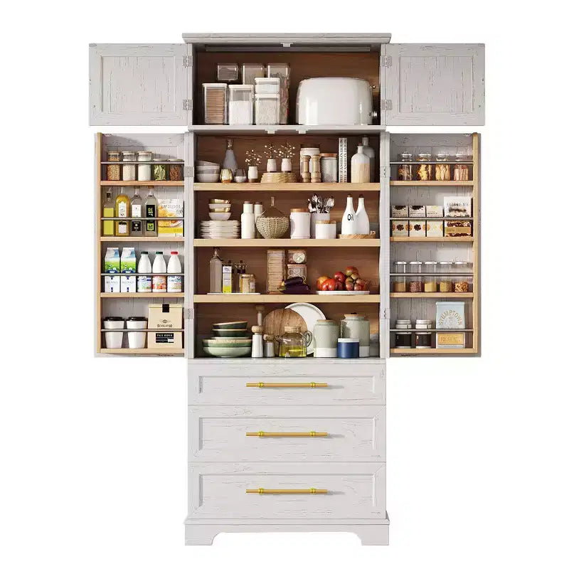 78.2" Farmhouse Pantry Cabinet – 6-Door, 8-Shelf, 1 Drawer | Ash Black / Black / Retro White / White