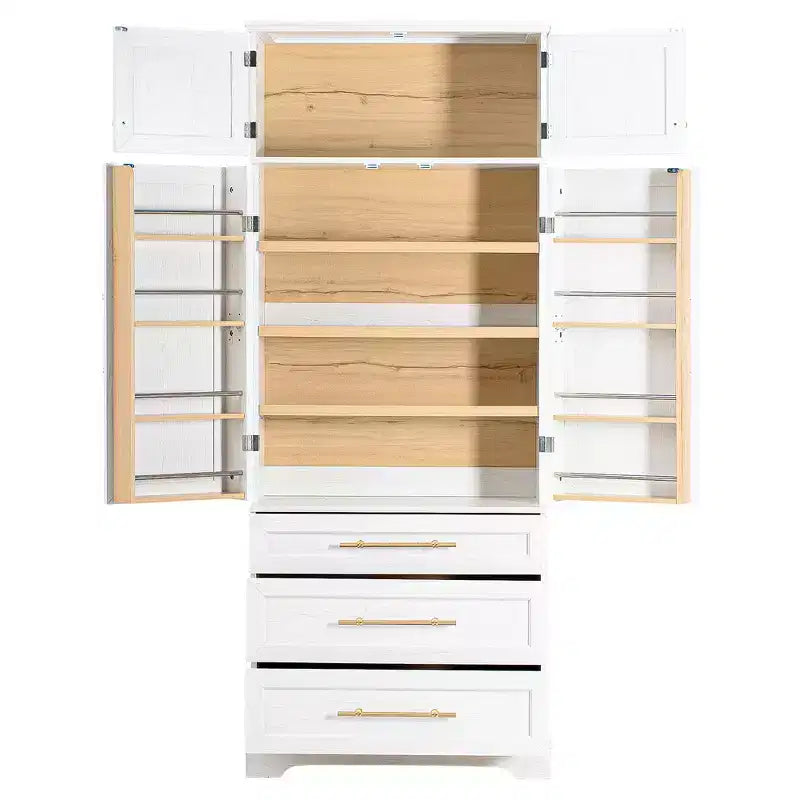 78.2" Farmhouse Pantry Cabinet – 6-Door, 8-Shelf, 1 Drawer | Ash Black / Black / Retro White / White