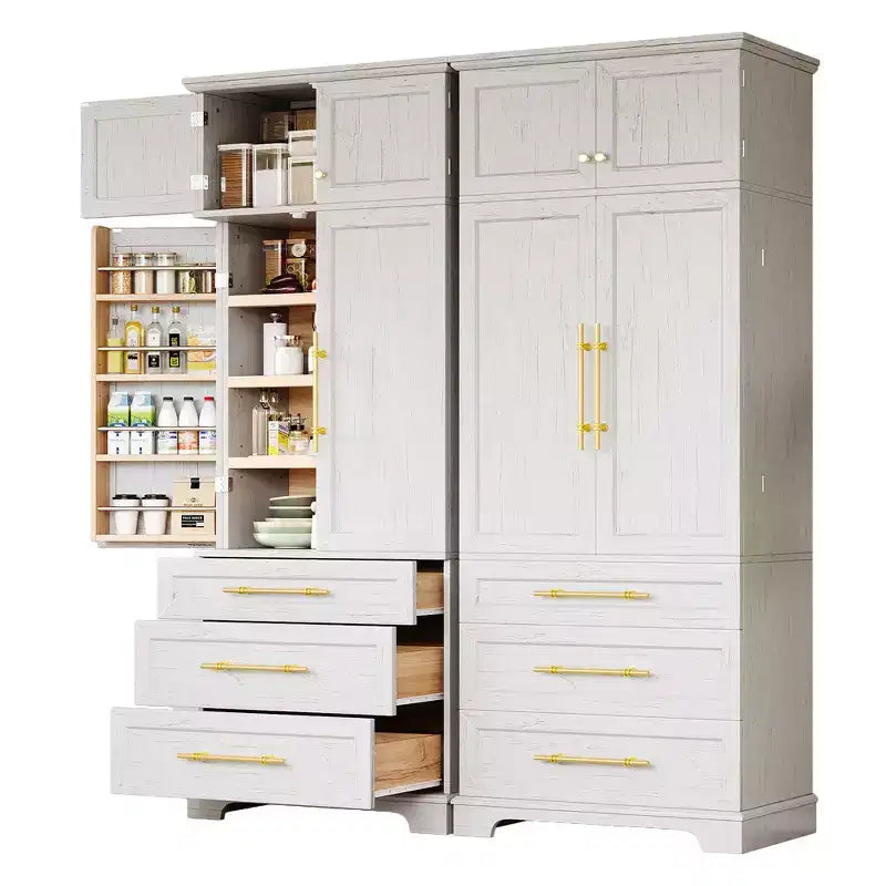 78.2" Farmhouse Pantry Cabinet – 6-Door, 8-Shelf, 1 Drawer | Ash Black / Black / Retro White / White