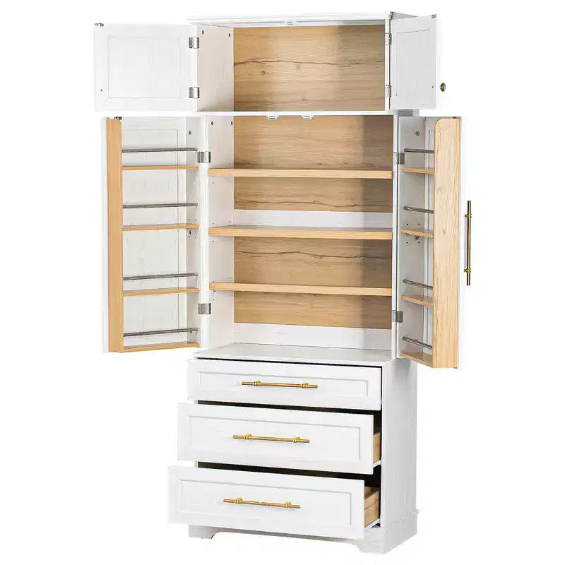 78.2" Farmhouse Pantry Cabinet – 6-Door, 8-Shelf, 1 Drawer | Ash Black / Black / Retro White / White