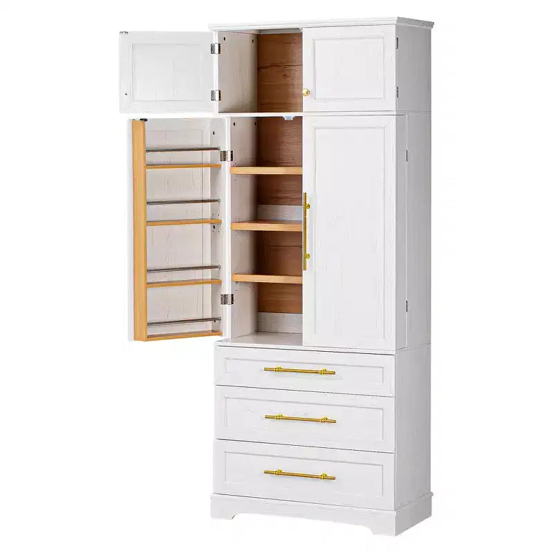 78.2" Farmhouse Pantry Cabinet – 6-Door, 8-Shelf, 1 Drawer | Ash Black / Black / Retro White / White