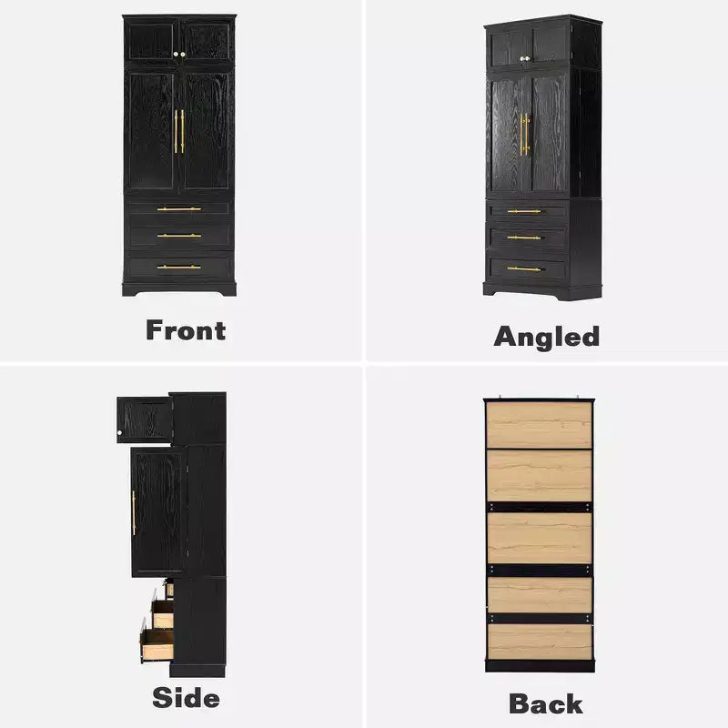 78.2" Farmhouse Pantry Cabinet – 6-Door, 8-Shelf, 1 Drawer | Ash Black / Black / Retro White / White