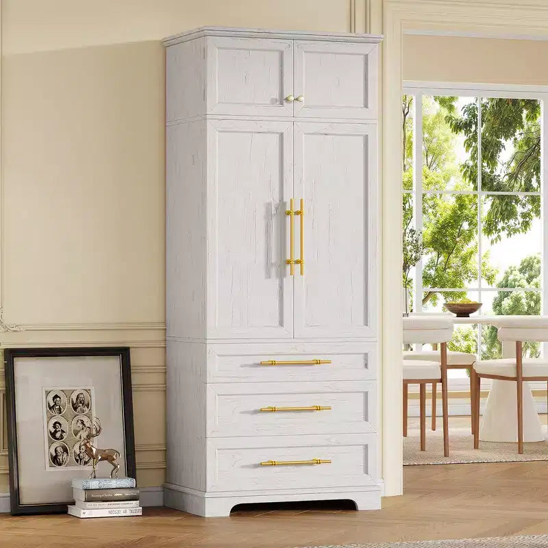 78.2" Farmhouse Pantry Cabinet – 6-Door, 8-Shelf, 1 Drawer | Ash Black / Black / Retro White / White
