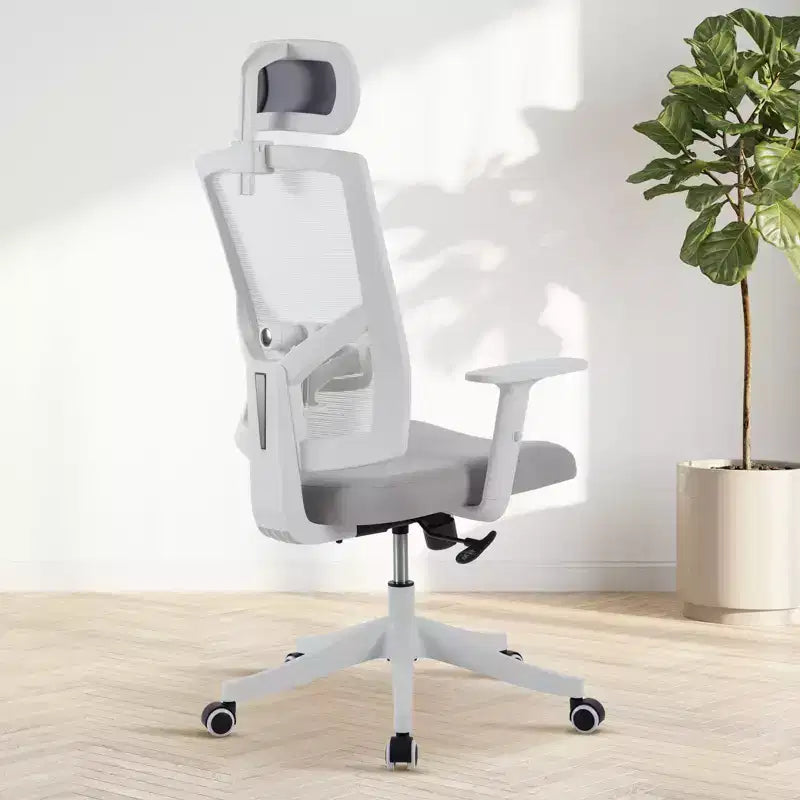 High Back Mesh Office Chair, White/Black, Flip-Up Arms, Single Seat