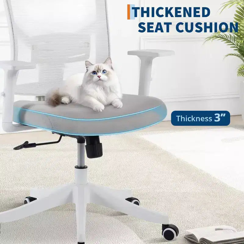 High Back Mesh Office Chair, White/Black, Flip-Up Arms, Single Seat