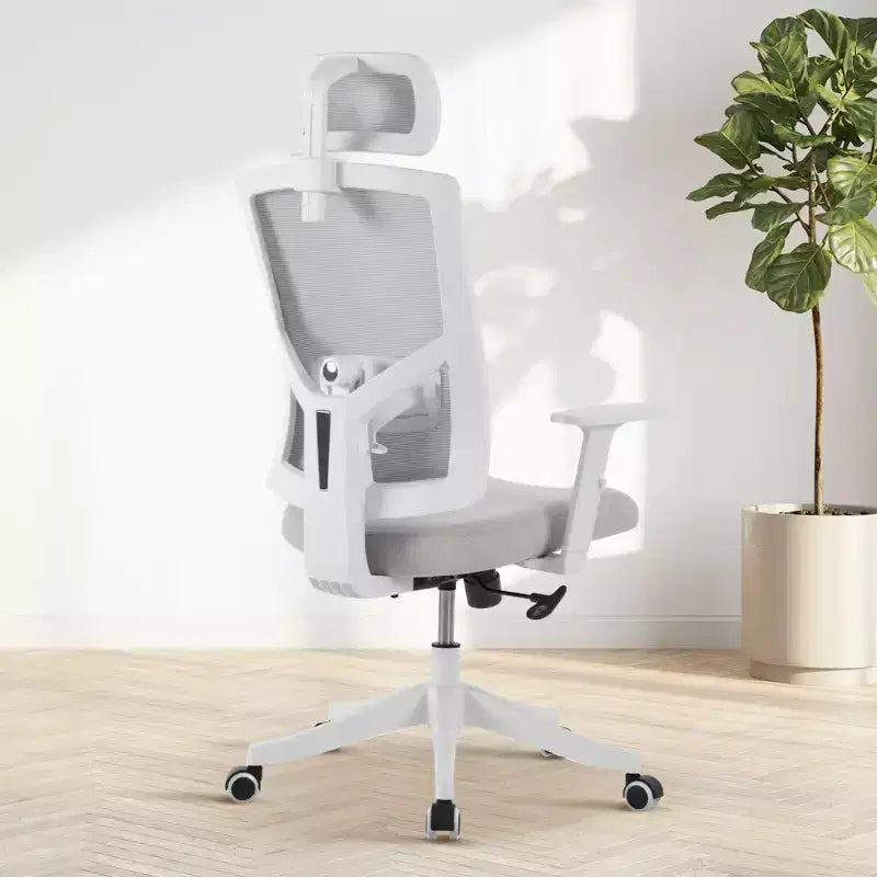 High Back Mesh Office Chair, White/Black, Flip-Up Arms, Single Seat