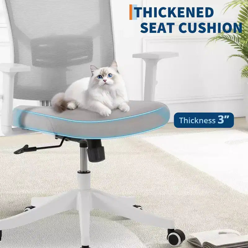 High Back Mesh Office Chair, White/Black, Flip-Up Arms, Single Seat