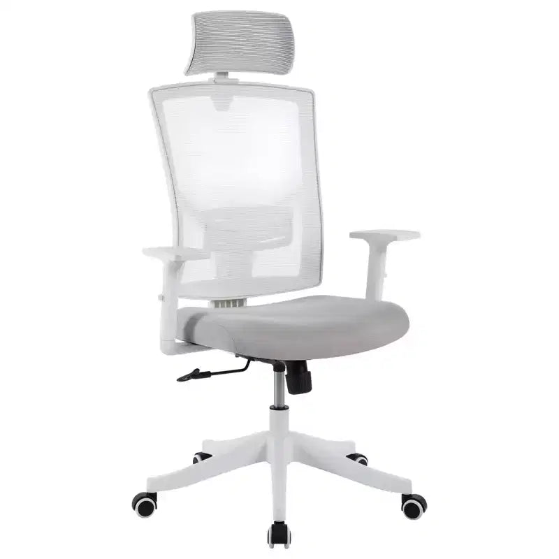 High Back Mesh Office Chair, White/Black, Flip-Up Arms, Single Seat