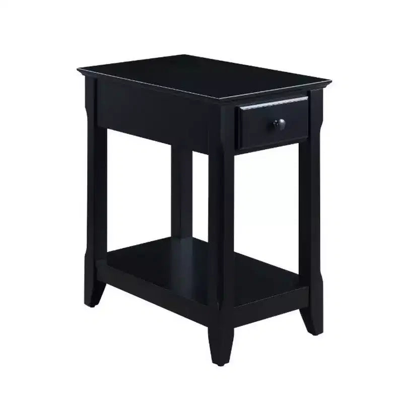 Black Wood End Table with Drawer and Open Shelf
