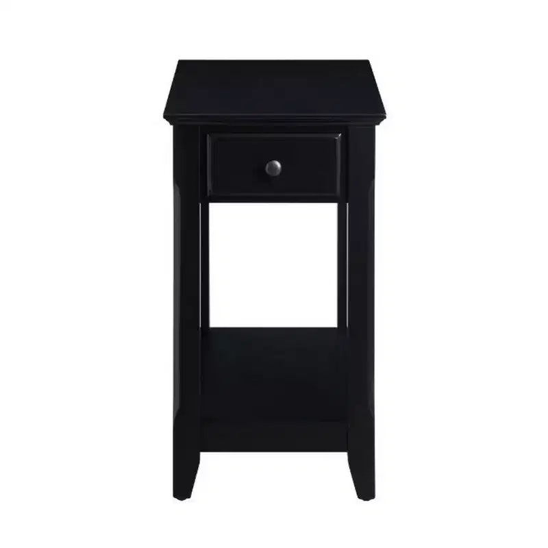 Black Wood End Table with Drawer and Open Shelf