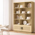 5-Level Bohemian Bookshelf with Rattan Doors C Tall Wooden Storage Cabinet for Home, Office & Bedroom