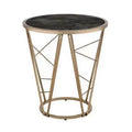 Royal Hampton End Table with Glass Top and Geometric Frame, Black and Gold