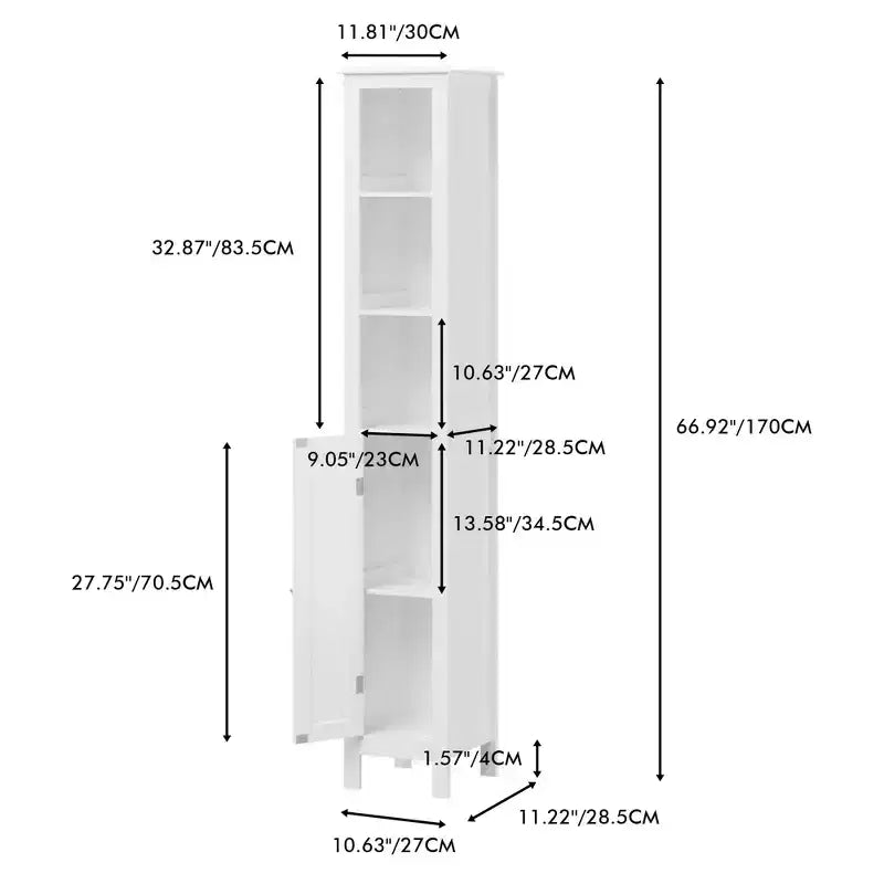White Slim 1-Door Tall Bathroom Storage Cabinet