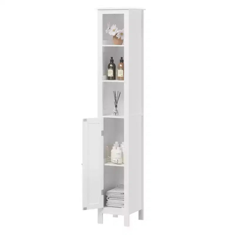 White Slim 1-Door Tall Bathroom Storage Cabinet