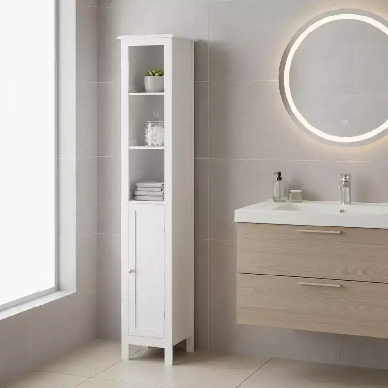 White Slim 1-Door Tall Bathroom Storage Cabinet