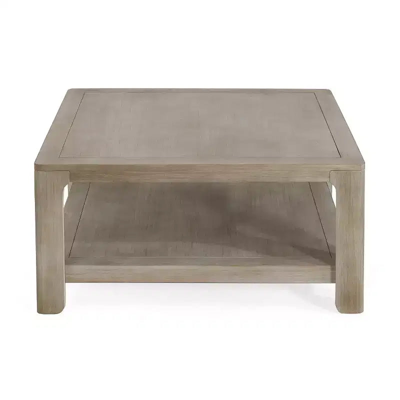 Gray Square Coffee Table, 2-Tier Open Shelf, Seats 2–4