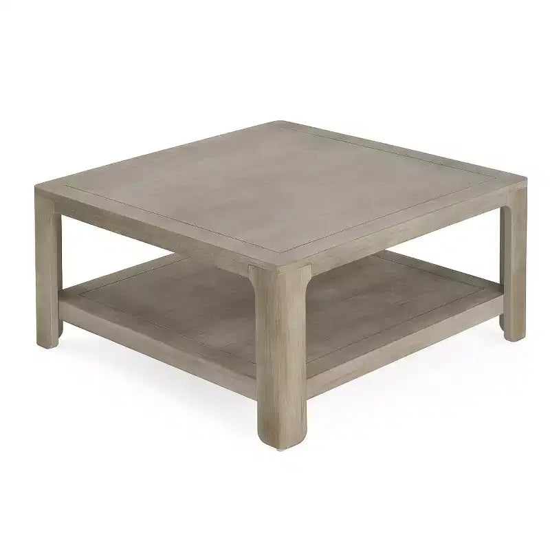 Gray Square Coffee Table, 2-Tier Open Shelf, Seats 2–4