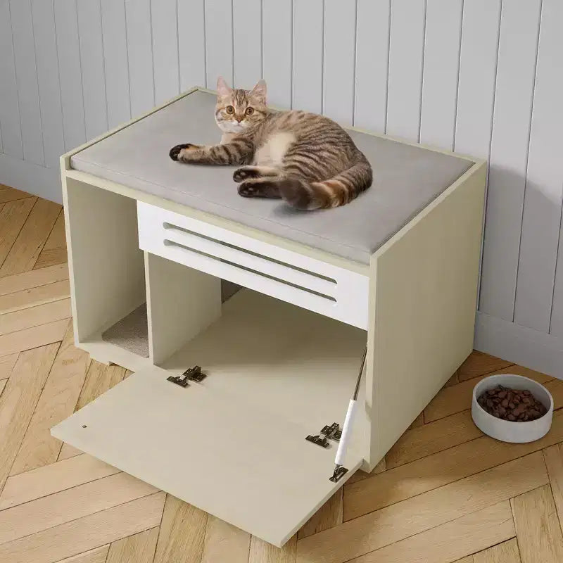 Black / Brown Ventilated Wood Cat Litter Box Enclosure, for 1–2 Cats