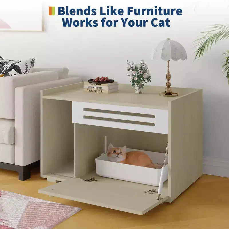 Black / Brown Ventilated Wood Cat Litter Box Enclosure, for 1–2 Cats
