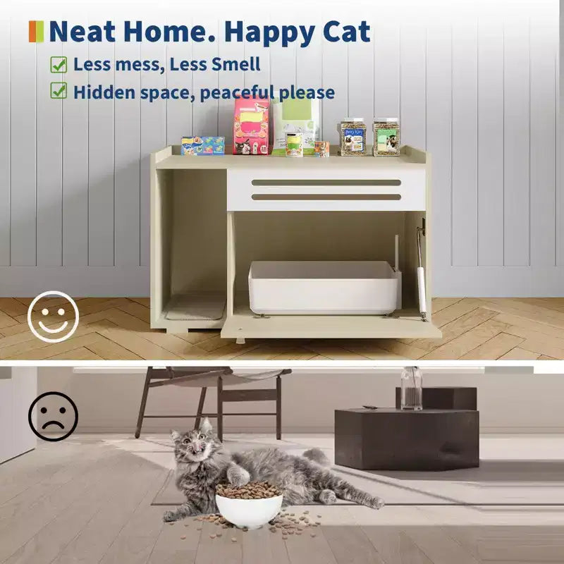 Black / Brown Ventilated Wood Cat Litter Box Enclosure, for 1–2 Cats
