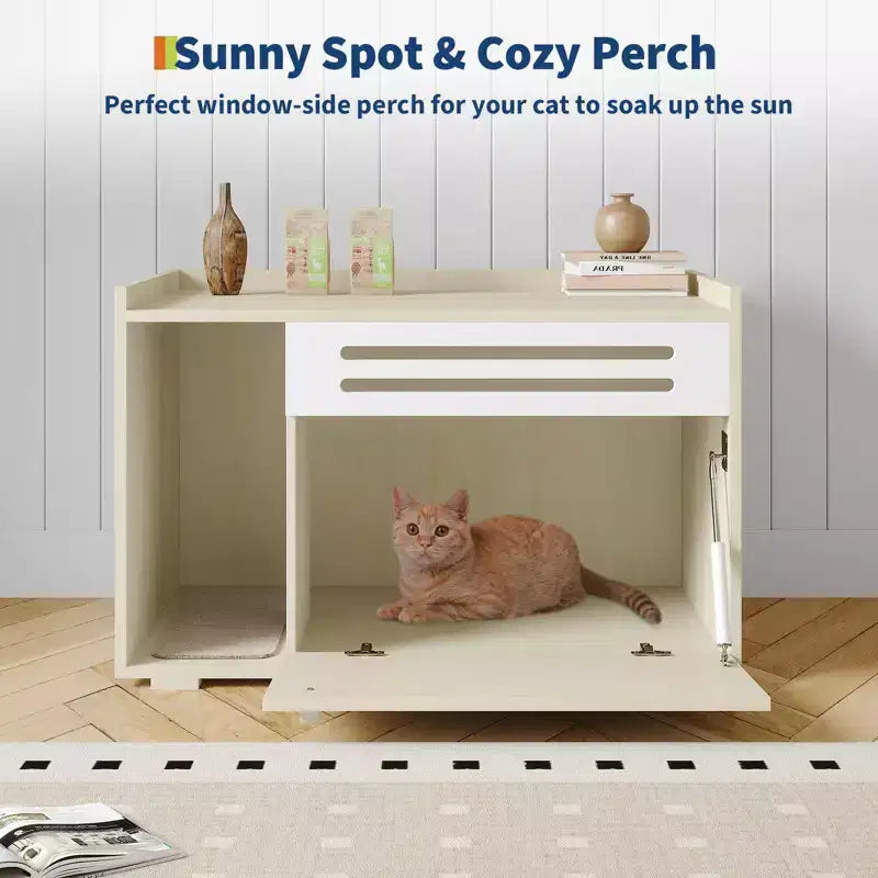 Black / Brown Ventilated Wood Cat Litter Box Enclosure, for 1–2 Cats