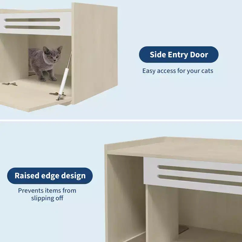 Black / Brown Ventilated Wood Cat Litter Box Enclosure, for 1–2 Cats