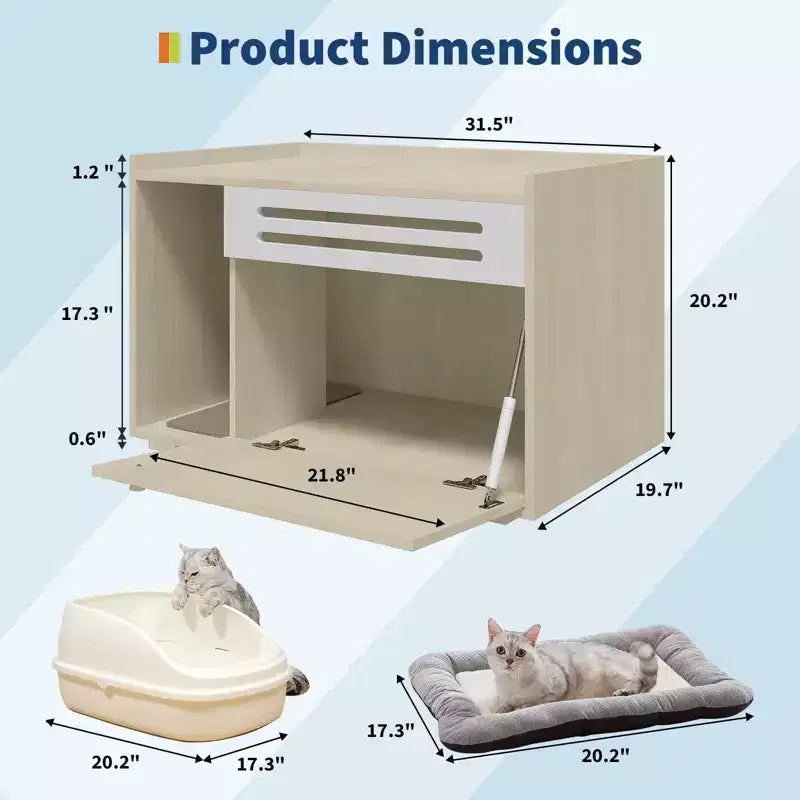 Black / Brown Ventilated Wood Cat Litter Box Enclosure, for 1–2 Cats